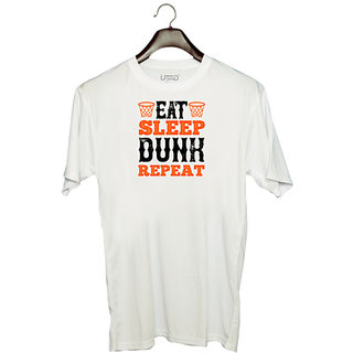                       UDNAG Unisex Round Neck Graphic 'Basketball | Eat. Sleep. Dunk. Repeat 2' Polyester T-Shirt White                                              