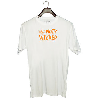                       UDNAG Unisex Round Neck Graphic 'Witch | pretty wicked' Polyester T-Shirt White                                              