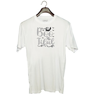                       UDNAG Unisex Round Neck Graphic 'Witch | boo tiful' Polyester T-Shirt White                                              