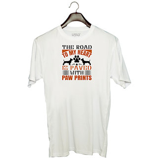                       UDNAG Unisex Round Neck Graphic 'Dog | The Road to my Heart is paved with paw prints' Polyester T-Shirt White                                              