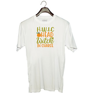                       UDNAG Unisex Round Neck Graphic 'Witch | h.w.i.c head witch in charge' Polyester T-Shirt White                                              