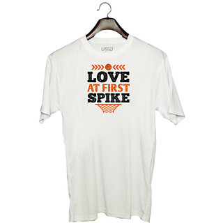                       UDNAG Unisex Round Neck Graphic 'Love | Love at first spike' Polyester T-Shirt White                                              