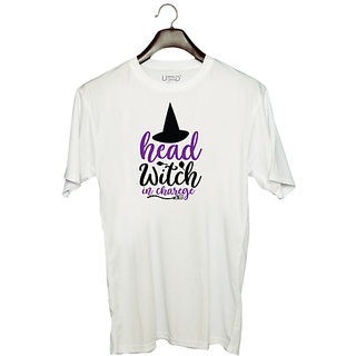                       UDNAG Unisex Round Neck Graphic 'Witch | head witch in charge' Polyester T-Shirt White                                              