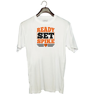                       UDNAG Unisex Round Neck Graphic 'Basketball | Ready, set, spike' Polyester T-Shirt White                                              