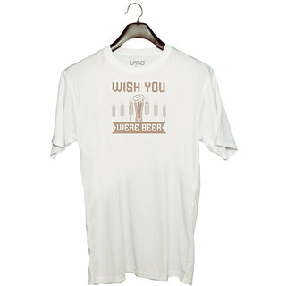                       UDNAG Unisex Round Neck Graphic 'Beer | WISH YOU WERE BEERR' Polyester T-Shirt White                                              