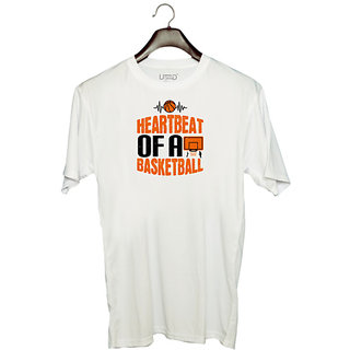                       UDNAG Unisex Round Neck Graphic 'Basketball | Heartbeat of a basketball' Polyester T-Shirt White                                              