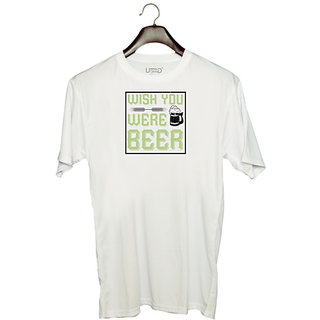                       UDNAG Unisex Round Neck Graphic 'Beer | WISH YOU WERE BEER' Polyester T-Shirt White                                              