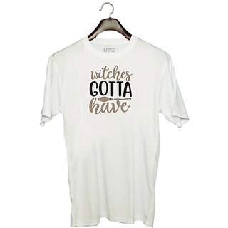                       UDNAG Unisex Round Neck Graphic 'Witch | witches gotta have copy' Polyester T-Shirt White                                              