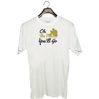                       UDNAG Unisex Round Neck Graphic 'Travelling | Oh' Polyester T-Shirt White                                              