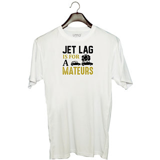                       UDNAG Unisex Round Neck Graphic 'Travelling | Just' Polyester T-Shirt White                                              