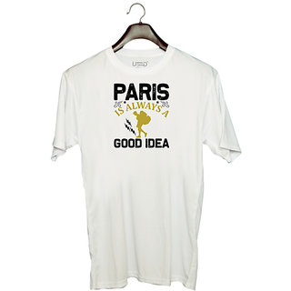 UDNAG Unisex Round Neck Graphic 'Travelling | Paris' Polyester T-Shirt White