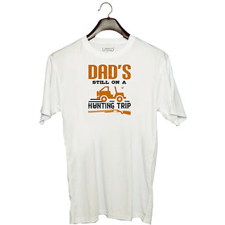                       UDNAG Unisex Round Neck Graphic 'Father | dads still on a hunting trip' Polyester T-Shirt White                                              