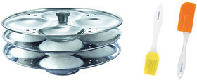 Kitchen4U Stainless Steel Idli Stand Big Idli 3 Plates with Silicone Spatula  Brush set.