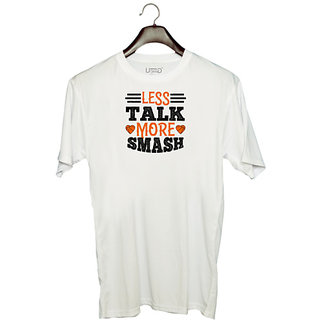                       UDNAG Unisex Round Neck Graphic 'Basketball | Less talk, more smash' Polyester T-Shirt White                                              
