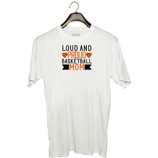                       UDNAG Unisex Round Neck Graphic 'Mother | Loud & proud basketball mom' Polyester T-Shirt White                                              