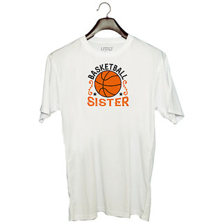                       UDNAG Unisex Round Neck Graphic 'Basketball | Basketball sister' Polyester T-Shirt White                                              