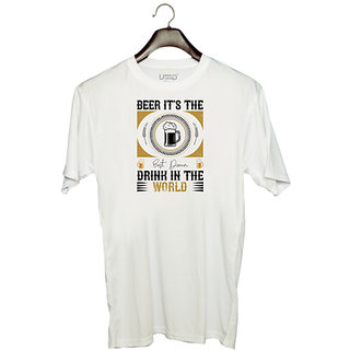                       UDNAG Unisex Round Neck Graphic 'Beer | Beer, it's the best damn drink in the world' Polyester T-Shirt White                                              
