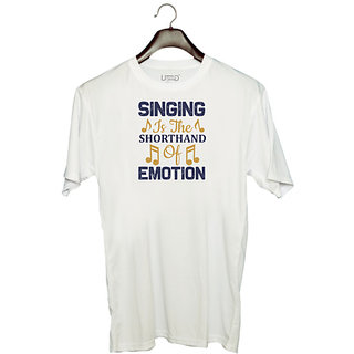                       UDNAG Unisex Round Neck Graphic 'Music | Singing is the' Polyester T-Shirt White                                              