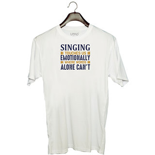                       UDNAG Unisex Round Neck Graphic 'Singing | singing touches' Polyester T-Shirt White                                              