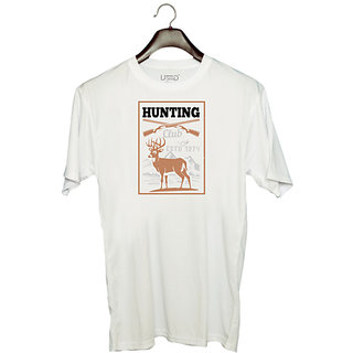                       UDNAG Unisex Round Neck Graphic 'Hunting | hunting club estd 1974' Polyester T-Shirt White                                              