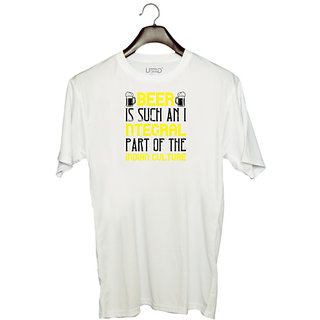                       UDNAG Unisex Round Neck Graphic 'Beer | Beer is such an integral part of the Indian culture' Polyester T-Shirt White                                              
