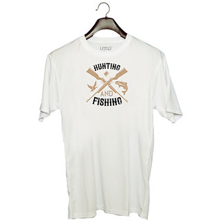                       UDNAG Unisex Round Neck Graphic 'Fishing | Hunting and fishing' Polyester T-Shirt White                                              