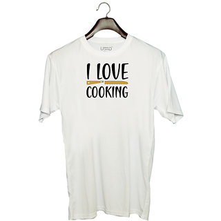                       UDNAG Unisex Round Neck Graphic 'Cooking | I love copy 3' Polyester T-Shirt White                                              