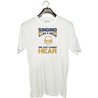                       UDNAG Unisex Round Neck Graphic 'Music | Singing is' Polyester T-Shirt White                                              