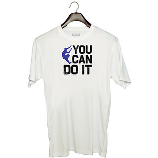                       UDNAG Unisex Round Neck Graphic 'Climbing | You can' Polyester T-Shirt White                                              