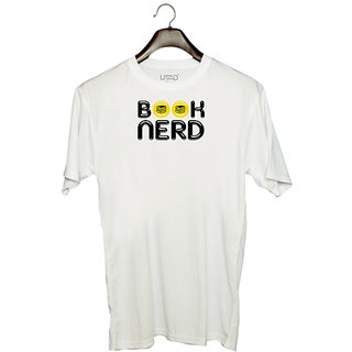                       UDNAG Unisex Round Neck Graphic 'Books | Book nerd' Polyester T-Shirt White                                              