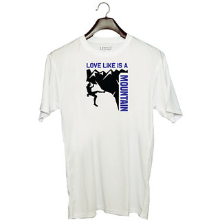                       UDNAG Unisex Round Neck Graphic 'Climbing | love like' Polyester T-Shirt White                                              