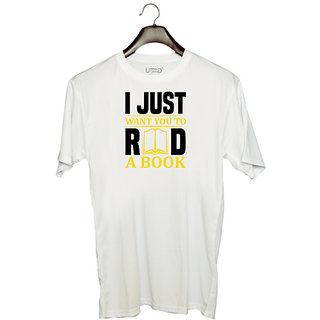                       UDNAG Unisex Round Neck Graphic 'Books | I just copy' Polyester T-Shirt White                                              