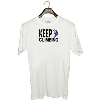                       UDNAG Unisex Round Neck Graphic 'Climbing | Keep climbing' Polyester T-Shirt White                                              