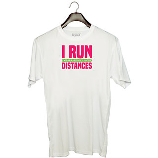                       UDNAG Unisex Round Neck Graphic 'Running | I run' Polyester T-Shirt White                                              