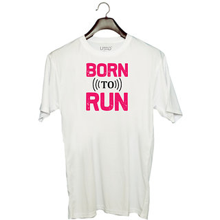                       UDNAG Unisex Round Neck Graphic 'Running | Born to run' Polyester T-Shirt White                                              