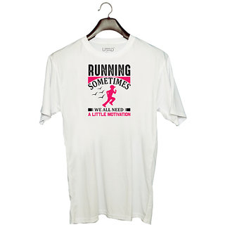                       UDNAG Unisex Round Neck Graphic 'Running | Running sometimes' Polyester T-Shirt White                                              
