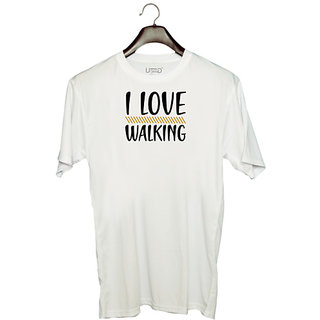                       UDNAG Unisex Round Neck Graphic 'Walking | I love copy 5' Polyester T-Shirt White                                              