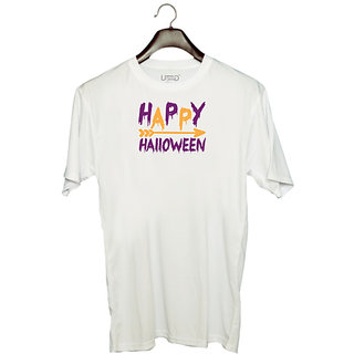                       UDNAG Unisex Round Neck Graphic 'Halloween | Happy Halloweenn copy' Polyester T-Shirt White                                              