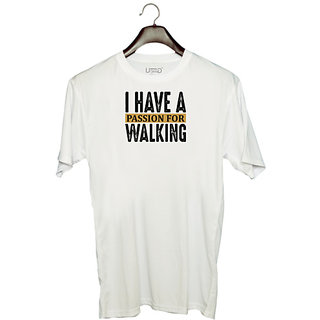                       UDNAG Unisex Round Neck Graphic 'Walking | I have a copy' Polyester T-Shirt White                                              