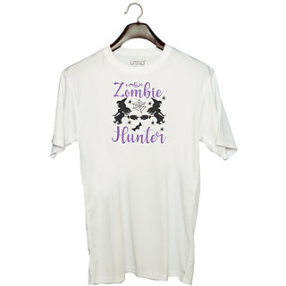                       UDNAG Unisex Round Neck Graphic 'Zombie | Zombie Hunter copy' Polyester T-Shirt White                                              