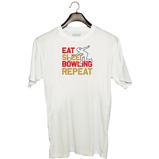                       UDNAG Unisex Round Neck Graphic 'Bowling | Eat sleep copy 5' Polyester T-Shirt White                                              