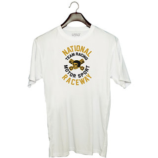                       UDNAG Unisex Round Neck Graphic 'Racing | National' Polyester T-Shirt White                                              