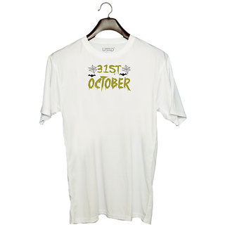                       UDNAG Unisex Round Neck Graphic 'Halloween | October 31st copy' Polyester T-Shirt White                                              