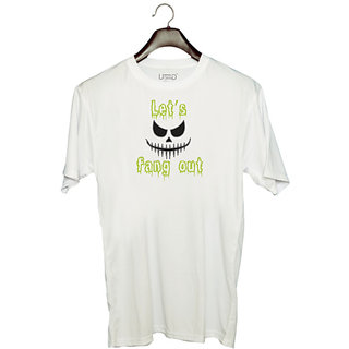                       UDNAG Unisex Round Neck Graphic 'Halloween | Lets fang out copy' Polyester T-Shirt White                                              