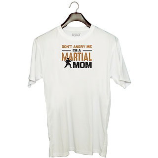                       UDNAG Unisex Round Neck Graphic 'Martial Art Mother | Don't angry me' Polyester T-Shirt White                                              