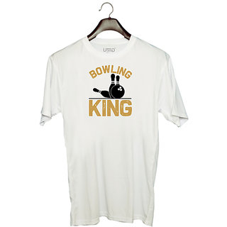                       UDNAG Unisex Round Neck Graphic 'Bowling | Bowling king' Polyester T-Shirt White                                              