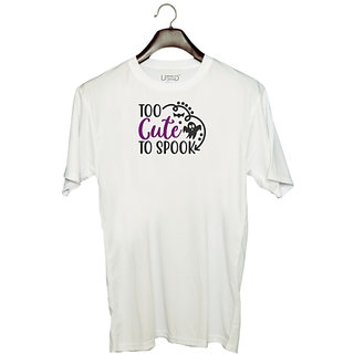                       UDNAG Unisex Round Neck Graphic 'witch | Too cute to spook' Polyester T-Shirt White                                              