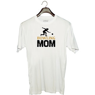                      UDNAG Unisex Round Neck Graphic 'Mother | Bowling MOM' Polyester T-Shirt White                                              