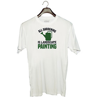                       UDNAG Unisex Round Neck Graphic 'Garden | All gardening' Polyester T-Shirt White                                              