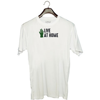                       UDNAG Unisex Round Neck Graphic 'Garden | Live at' Polyester T-Shirt White                                              